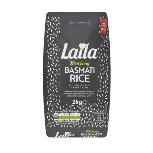Laila Basmati Rice packaging on a white background