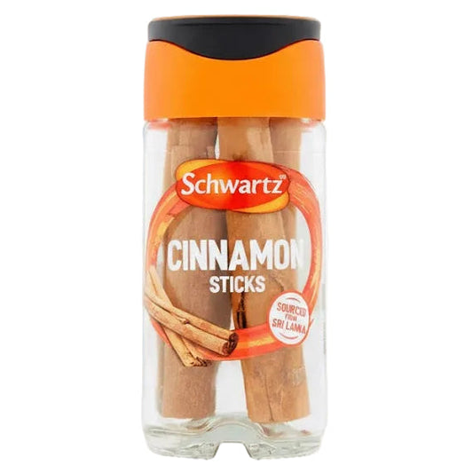 Jar of Schwartz cinnamon sticks on a white background